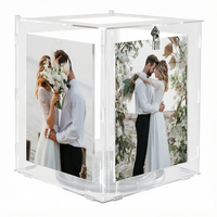Boîte à cartes de mariage en acrylique transparent avec cadre photo, logo personnalisé, boîte à enveloppes détachable pour réception, anniversaire, baby shower