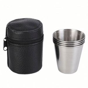 Ensemble de tasses à bière portables en acier inoxydable épaissi de 70 ml avec housse en cuir PU - Product Image 2