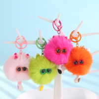 Porte-clés en peluche 3D anime dessin animé le plus vendu, doux, écologique, structure duveteuse lavande, détail oreilles et yeux étoilés, breloque queue de chat
