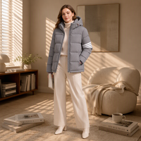 Veste matelassée à capuche pour femme OEM ODM, 90% duvet de canard blanc, garnissage 150g, coupe-vent isolant style preppy, vente en gros UE