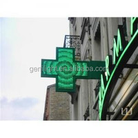 Enseigne lumineuse animée à LED pour pharmacie commerciale, verte, double face, design extérieur, fonction SDK, fournisseur OEM, garantie 1 an, acier inoxydable
