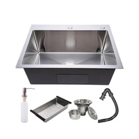 Évier de cuisine carré en acier inoxydable souple 60x45cm, noir brossé en acier inoxydable 304, avec distributeur, robinet, panier d'égouttage