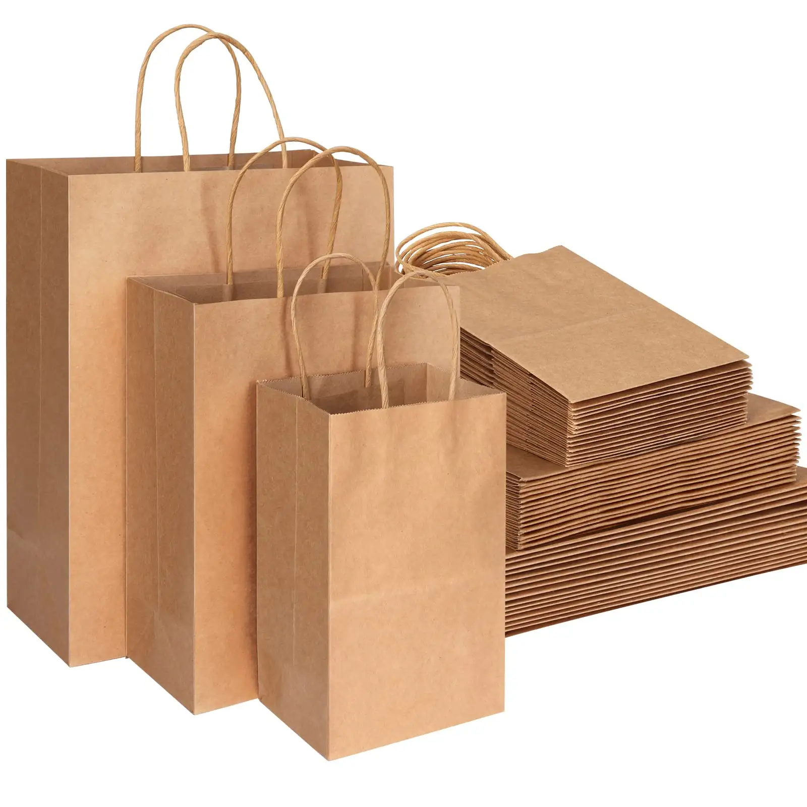 Bolsas de papel marrón reciclables al por mayor personalizadas con asas logotipo impreso compras de frutas y verduras bolsas de papel Kraft al por menor