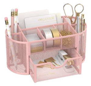 Organizador de Escritorio de Malla con Compartimentos, Accesorios de Escritorio, Organizador de Espacio de Trabajo para Oficina, Escuela, Suministros para el Hogar, Maestros, Estudiantes, Rosa - Product Image 1