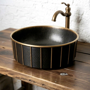 Handmade Black Gold Hammered Brass Vessel Sink Luxury Two Tone Brass Bathroom Wash <b>Basin</b> Decorative Vanity <b>Basin</b> - Product Image 1