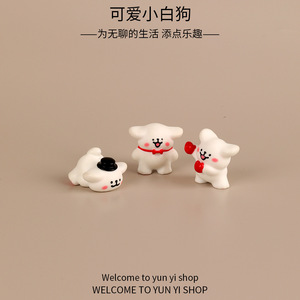 Muschio Micro-paesaggio creativo simpatico cane bianco accessori per decorazione da <span class=keywords><strong>giardino</strong></span> Mini auto ornamenti da scrivania in resina artigianale - Product Image 4