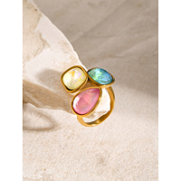 Cincin Wanita Sederhana Berlapis Emas 18k dari Baja Tahan Karat dengan Kristal Rhinestone, Mewah Ringan, Set Hadiah Berkualitas Tinggi dengan Desain Tiga Warna.