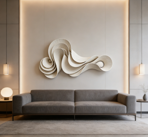 Arte Murale in <span class=keywords><strong>Legno</strong></span> Ondulato Bianco Decorativo, Scultura Curva 3D Minimalista Moderna per Arredamento Casa - Product Image 1