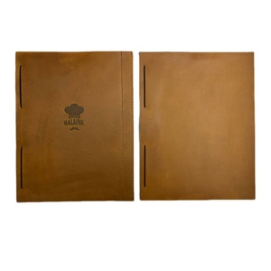 Tablero de Menú de Madera de Tilo con Cubierta de Cuero, Logotipo Grabado Personalizado para Restaurantes y Cafés, con Banda Elástica para Fijar el Portamenús - Product Image 1