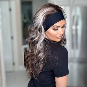 วิกผมแบบคาดศีรษะลูกไม้ฝรั่งเศสแบบยาว  ใยสังเคราะห์ทนความร้อน สีน้ำตาลธรรมชาติ ไฮไลท์สีเทา สำหรับผู้หญิง ใช้ได้ทุกวันและงานปาร์ตี้ - Product Image 1