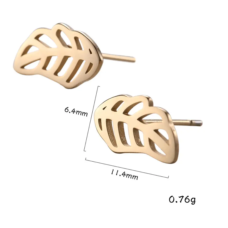 Fashion New Maple Leaf Coconut Palm Leaf Small Stud Earrings Stainless Steel Black Gold Earrings Gifts for Women