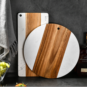 <span class=keywords><strong>Planche</strong></span> à découper <span class=keywords><strong>ronde</strong></span> en marbre et <span class=keywords><strong>bois</strong></span> d'acacia pour fruits et sushis - Product Image 3
