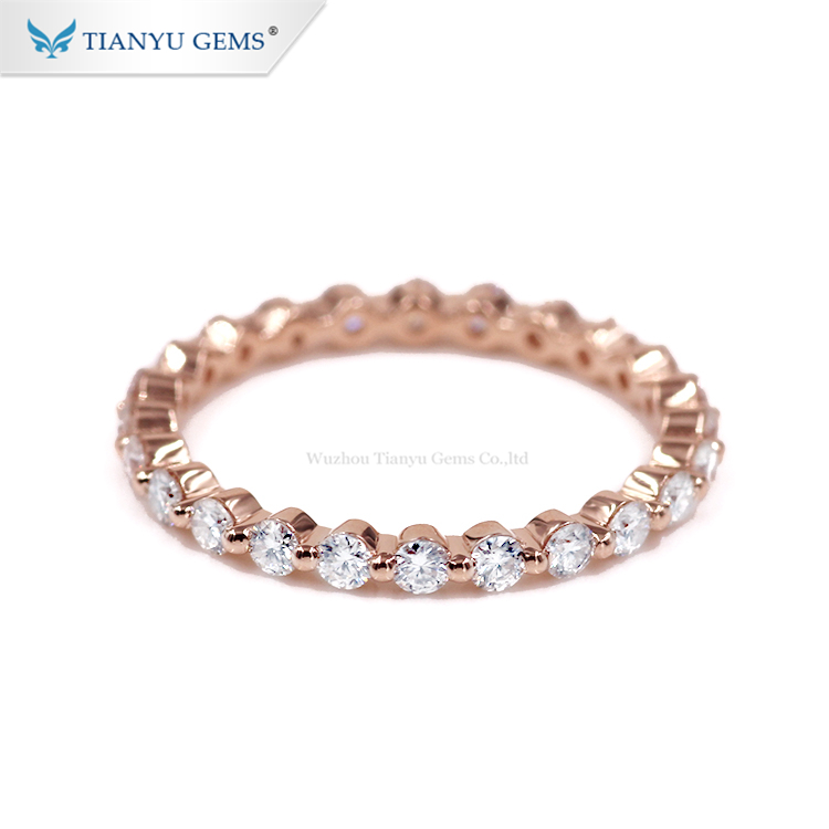 Tianyu gems customized 14k 18k pure rose gold bague engagement bijoux round moissanite jewelry wedding eternity band rings