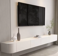 Meuble TV mural flottant en bois massif et pierre frittée, style minimaliste moderne, de luxe