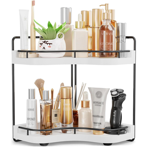 Organizzatore da Bagno a 2 Livelli a Forma di Ventaglio, Rustico, con Fori per Viti Incorporati, Stabile e Sicuro, Mensola in Legno per Trucchi - Product Image 6