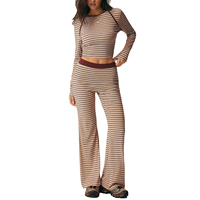 Ensemble décontracté à col rond et manches longues, rayé, ample, amincissant, respirant, avec pantalon large de sport, ensemble de fitness