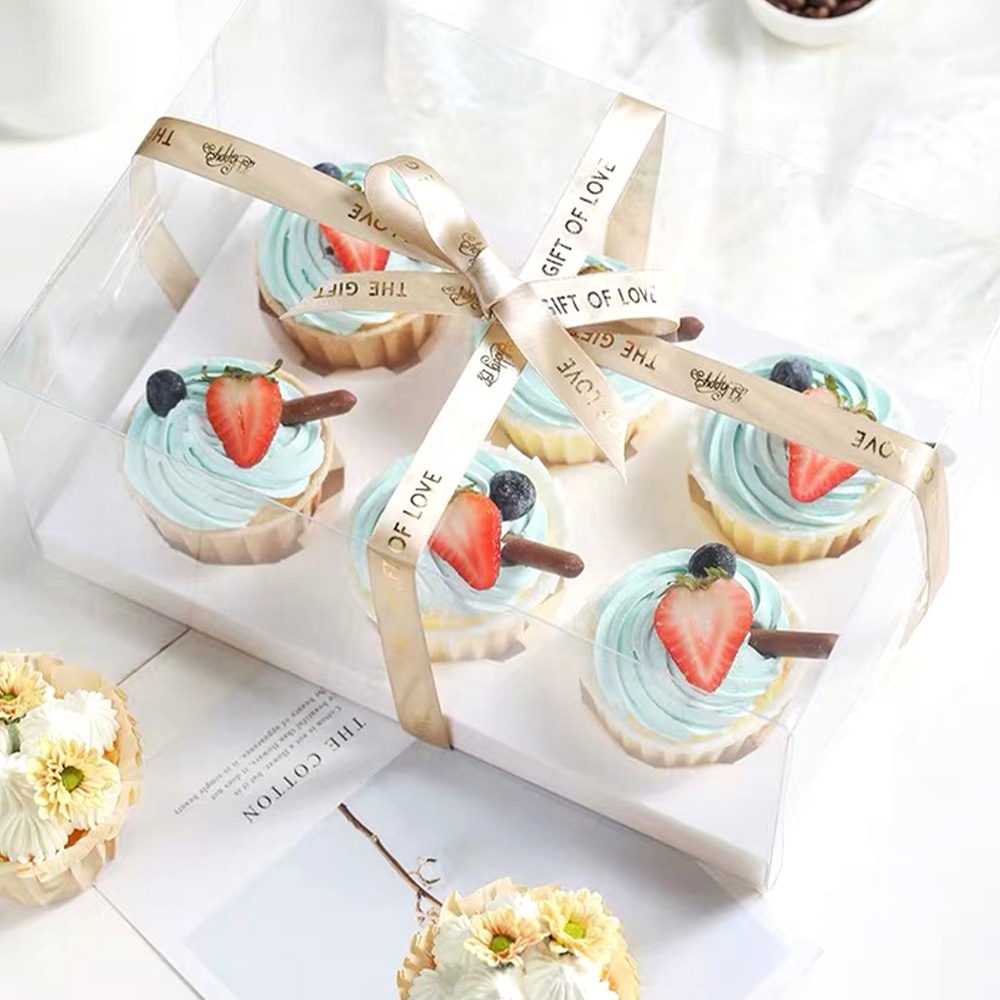 MOUYAT 40 Scatole Per Cupcake Da 6 Fori Con Finestra - Bianche 350g/m² Con Inserti E Spago