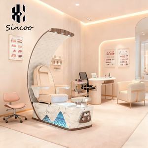 Silla de pedicura de baño de pies de masaje eléctrico en forma de huevo de lujo con bomba de drenaje de lavabo de vidrio ondulado de agua ligera cubierta de belleza - Product Image 1