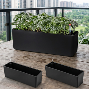 Modern Rectangular <b>Plastic</b> <b>Planters</b> Black Outdoor Flower Boxes for Home Green Plants with Drainage Holes - Product Image 3