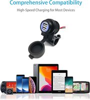 Chargeur de téléphone portable pour moto, GPS étanche, double port USB, alimentation, prise de chargeur, prise pour guidon de 7/8-1 pouces, ATV, UTV