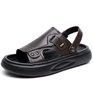 Sandales de plage pour hommes en cuir véritable, semelle épaisse et confortable, bride arrière convertible, chaussures d'été pour la marche en plein air - Product Image 4