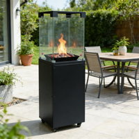 Max. Cheminée à gaz extérieure en verre trempé de 8 kW, véritable flamme, chauffage de terrasse au GPL avec pierres de lave et bûches pour usage en jardin