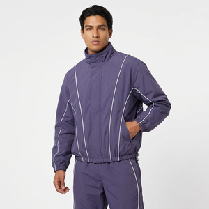 Conjunto Deportivo Morado de Manga Larga con Cuello Alto, Cintura Elástica, Transpirable, Color Sólido, para Otoño, Cortavientos - Product Image 4