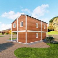 Maisons préfabriquées en conteneurs à deux étages, aspect bois, pour usage extérieur, assemblage rapide et facile, design moderne, résistant au vent