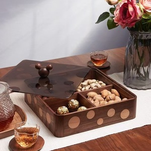 Solid Wood Dried Fruit <b>Tray</b> Rectangle 4-7 Compartments Covered With Lid For Home <b>Storage</b> - Product Image 1
