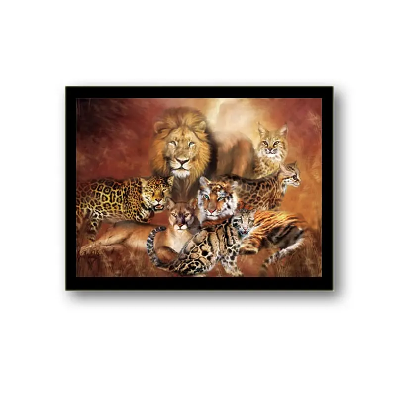 3D lenticular painting 30*40cm 5D lion and leopard lenticular wall pictures 3D painting with black frame for home decoration