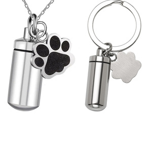 Gantungan Kunci Urn Kremasi Kucing Modern dari Baja Tahan Karat dengan Pesona Cakar-Mini Kapsul Abu Tahan Air Kedap Udara Kenang-kenangan Memorial Kustom - Product Image 1