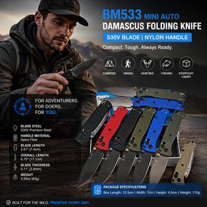 มีดพับ BM533 Mini Auto S30V ใบมีดเหล็ก ด้ามไนลอน คุณภาพระดับอุตสาหกรรม OEM สำหรับพกพา ตั้งแคมป์ เดินป่า ล่าสัตว์ ตกปลา - Product Image 2