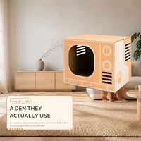 Maison pour chat en carton en forme de téléviseur avec fenêtre et motif empreinte de patte, pour chats de tous âges, vente en gros, direct usine