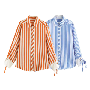 เสื้อเชิ้ตผู้หญิงสไตล์วินเทจลำลองประดับโบว์ผูก คอปกพับได้ แขนยาว ปิดกระดุม ลายทาง รุ่นใหม่ประจำฤดูร้อนปี 2026 จาก TAOP&ZA รุ่น 5029254 - Product Image 1