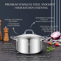 Casserole multifonction en acier inoxydable avec couvercle en verre 20/22/24 cm, marmite à soupe en acier inoxydable avec poignée en silicone