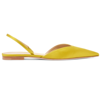 Sandales plates jaunes en satin à bout pointu, chaussures habillées à enfiler, escarpins slingback de créateur