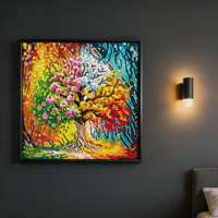 Kit de Peinture Diamant Abstrait Encadré Arbre des Quatre Saisons, Impressions Artistiques Complètes en Cristal pour Adultes