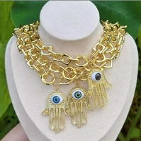 Collier pendentif œil de palmier vintage plaqué or 14 carats, style punk, tendance, avec chaîne à maillons, idéal pour un cadeau d'anniversaire