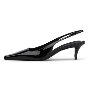 Women Small Square Toe Sandals Sexy Dress Patent Stiletto Low Heels Back Buckle Strap on Slingback <b>Shoes</b> - Product Image 4