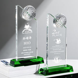 ग्रीन बेस चमकदार क्रिस्टल उत्कीर्ण व्यवसाय उपहार पुरस्कार ट्रॉफी व्यक्तिगत अनुकूलन गोल्फ ट्रॉफी थोक - Product Image 1