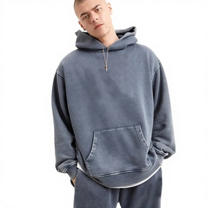 <b>Men's</b> Oversized Washed Hoodie Solid Color Pocket Hooded Sweatshirt Regular Fit French Terry Cotton Streetwear Autumn Casual - Product Image 1