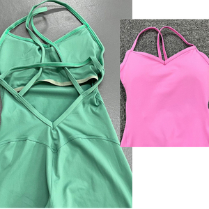 Dos ouvert Sexy une pièce danse Yoga <span class=keywords><strong>combinaison</strong></span> dames vêtements de sport dos nu licou cou sport Fitness <span class=keywords><strong>combinaison</strong></span> ensemble pour les femmes - Product Image 4