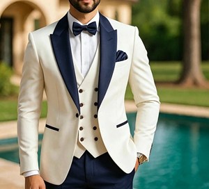 Nouveau <span class=keywords><strong>Costume</strong></span> <span class=keywords><strong>Homme</strong></span> <span class=keywords><strong>3</strong></span> <span class=keywords><strong>Pièces</strong></span> Ivoire Bourgogne Coupe Slim Blazer Gilet Pantalon Tenue de Mariage Tuxedo pour Marié Costumes de Soirée d'Affaires pour Hommes - Product Image 6