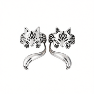 Tibetan Silver <b>Fox</b> Head Stud Earrings Antique Silver Plated Vintage Animal Design Unisex Fashion <b>Jewelry</b> - Product Image 1