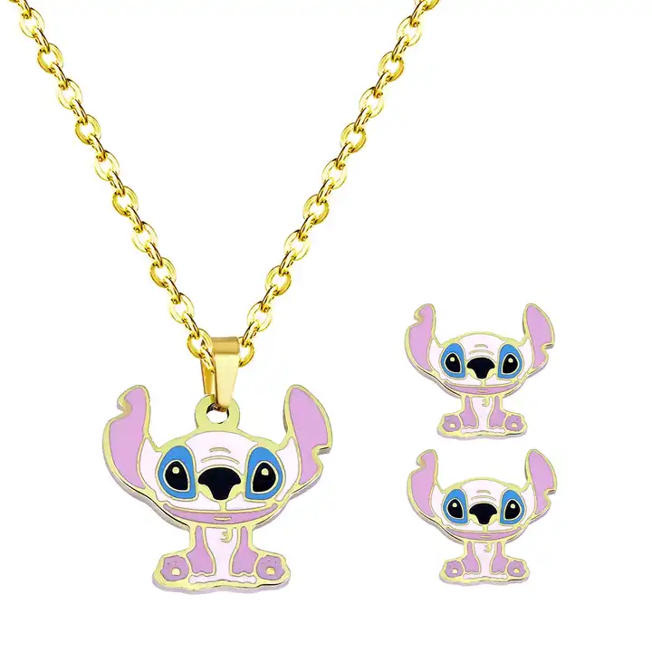 1 Pc Lilo and Stitch Necklace Kawai Heart Necklace Y2k Accessories Gold  Color Jewelry Party Gift