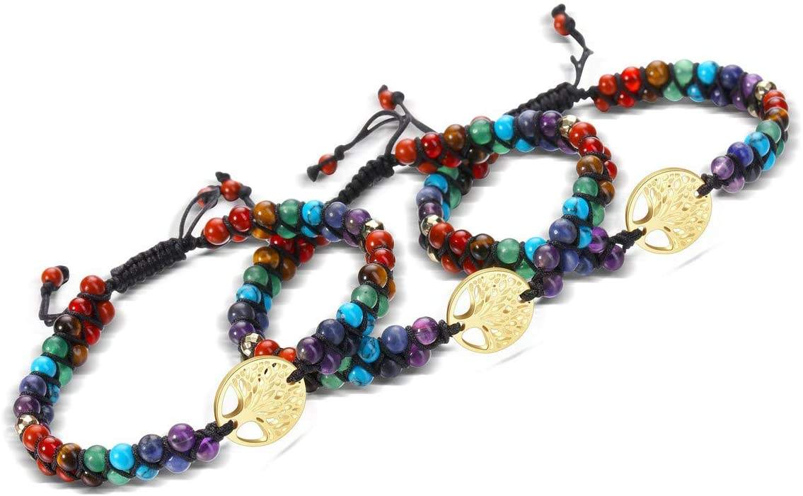 Iwobi Braccialetto Chakra Con Pietre Vere, 4 Braccialetti Con Pietra Naturale Chakra, Pietra - Foto 8