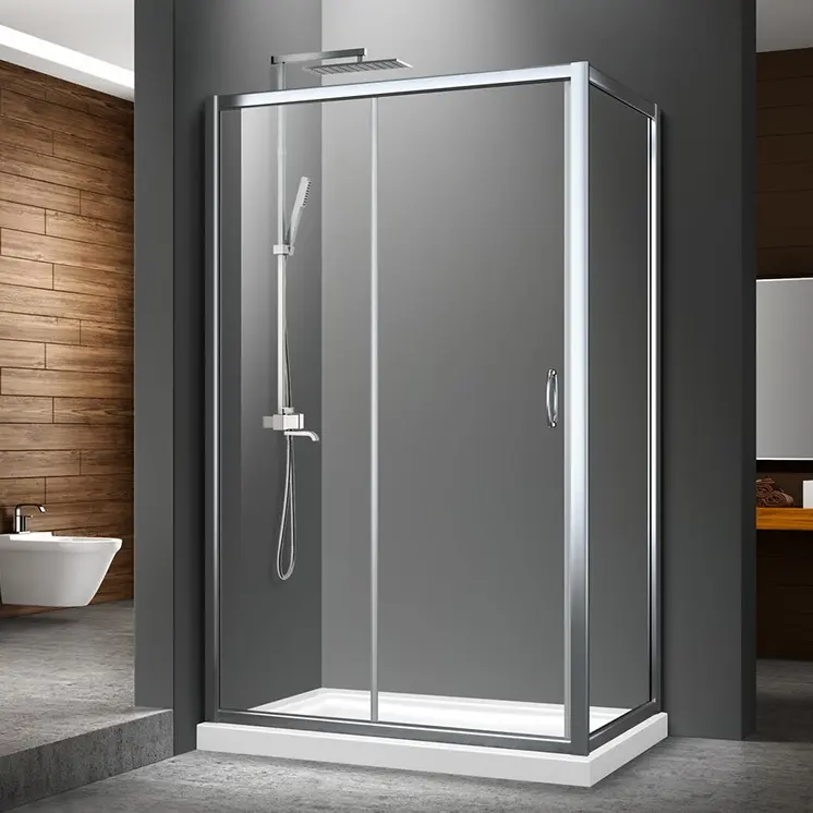 Puerta de ducha con marco de bañera de esquina, puerta de cristal de una vía