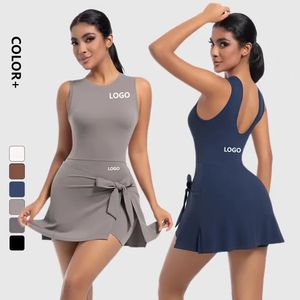 Kustom LOGO wanita Golf tenis gaun busur simpul Cepat Kering bernapas GYM latihan tenis Golf gaun Built in celana pendek Yoga Fitnesswear - Product Image 1