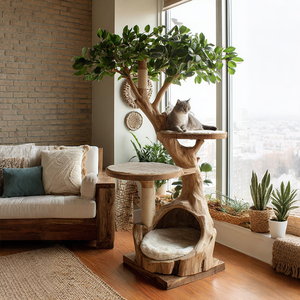 Arbre à chat tout-en-un : structure d'escalade compacte pour petits espaces, idéal pour les grands chats, plateforme de saut multi-niveaux, nid pour chat inclus. - Product Image 3