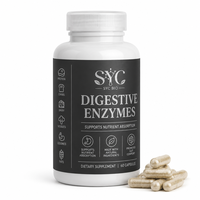 Enzymes digestives végétales en capsules, 60 capsules, vente en gros, marque privée, OEM, ODM, prix d'usine